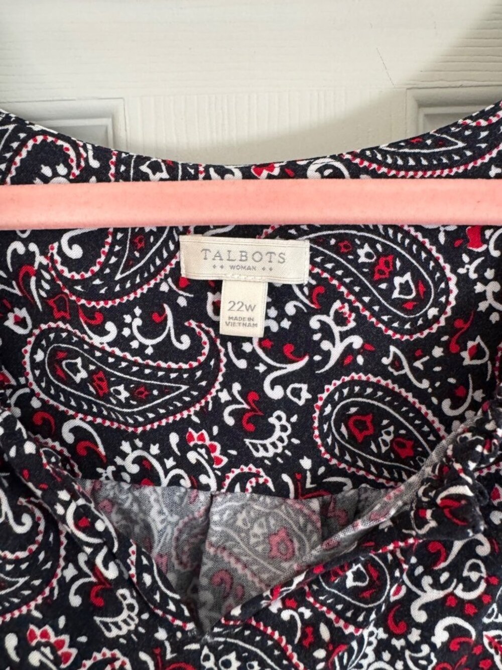 Talbots Red White & Blue Knee Length Sleeveless Paisley Sheath Dress 22W Plus - Picture 5 of 10